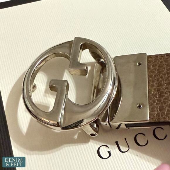 Gucci GG Supreme Leather Belt Black/Brown Reversible Silver Buckle Size 75/30 - Picture 12 of 13